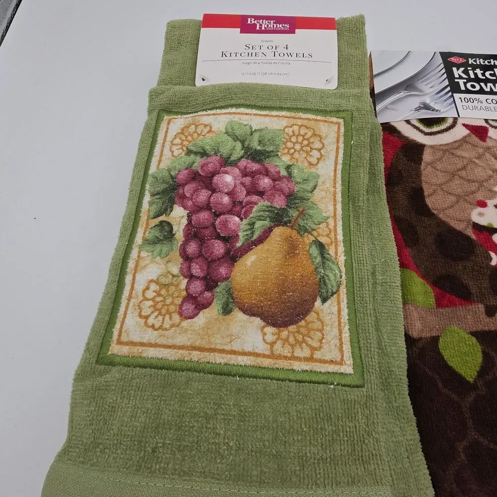 Lot of 5 New Kitchen Towels Better Homes & Gardens KitchenWears Owl Cotton NWT